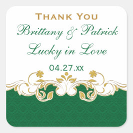 緑、白、金ゴールドスクロール結婚式の引き出物シール スクエアシール