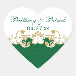 緑、白、金ゴールドスクロール結婚式の引き出物シール ハートシール