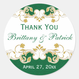 緑、白、金ゴールドスクロール結婚式の引き出物シール ラウンドシール