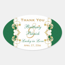 緑、白、金ゴールドスクロール結婚式の引き出物シール 楕円形シール