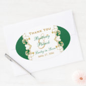 緑、白、金ゴールドスクロール結婚式の引き出物シール 楕円形シール (封筒)