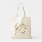 緑 白 鳥 小屋 葉 花 蝶々 トートバッグ (裏面)