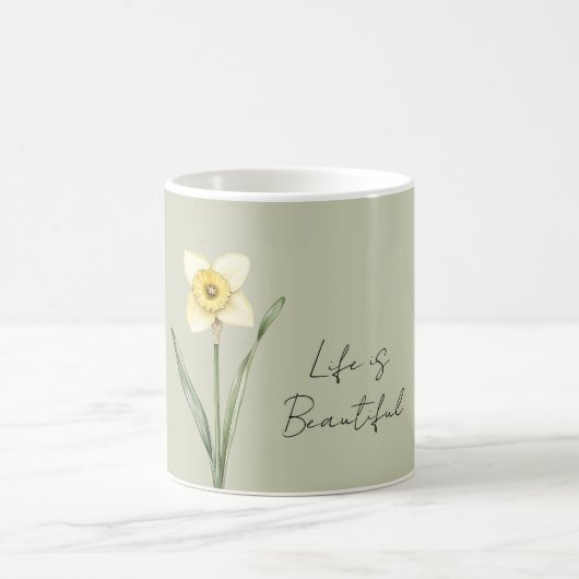 緑 白 黄の水仙の花 コーヒーマグカップ (中央)