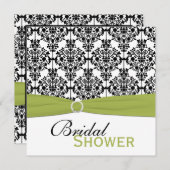 緑、白、黒のダマスクブライダルシャワー招待状 招待状 (正面/裏面)