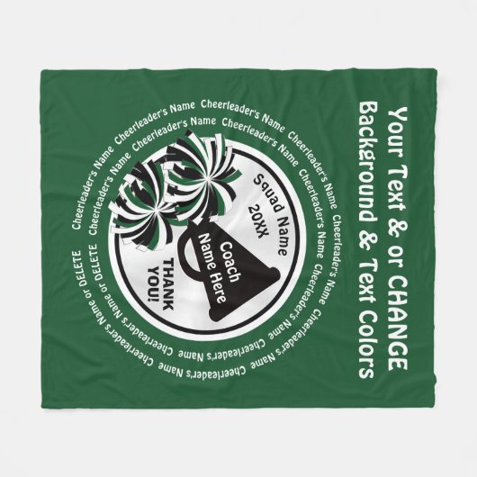 緑、白、黒の応援コーチ贈答品または任意の色 フリースブランケット (正面(横))