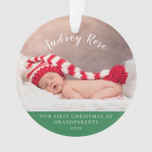 緑|祖父母の初めてのクリスマス|写真 オーナメント (正面)
