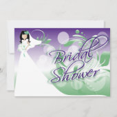 緑、紫かわいらし、白のブライダルシャワー 招待状 (正面)