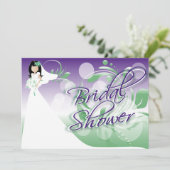 緑、紫かわいらし、白のブライダルシャワー 招待状 (スタンド正面)