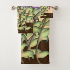 緑+紫の葉の桃 バスタオルセット