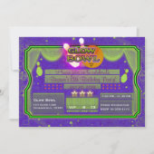 緑&紫ネオンカラーグローボウル誕生日パーティー 招待状 (正面)
