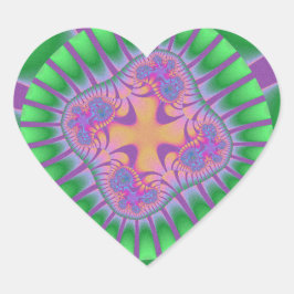 緑、紫、オレンジのフラクタル誕生日 ハートシール