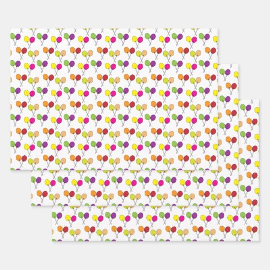 緑、紫、ピンク、黄色の吸盤棒つきキャンデー ラッピングペーパーシート (セット)