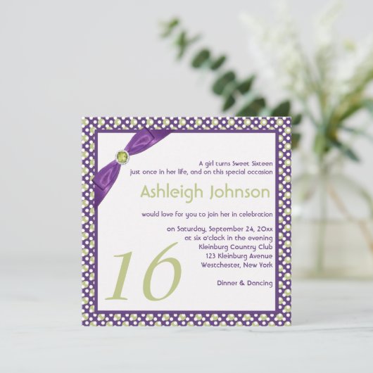 緑、紫、白の水玉模様甘い16 招待状 (スタンド正面)