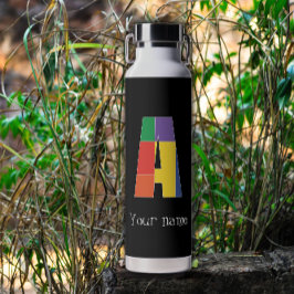 緑 紫 黄 赤 モノグラムイニシャル A ウォーターボトル