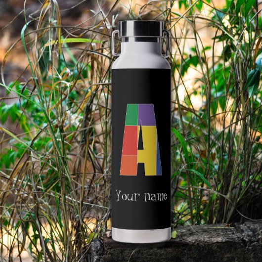 緑 紫 黄 赤 モノグラムイニシャル A ウォーターボトル