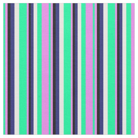 緑、紫、黒、深夜の青と白の線 ファブリック (クローズアップ)