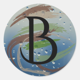 緑、茶色、ベージュのブラシストロークBモノグラム ラウンドシール