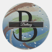 緑、茶色、ベージュの筆跡モノグラム ラウンドシール (正面)