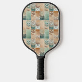 緑 茶色 黄褐色 幾何学模様 ピックルボールラケット (裏面)