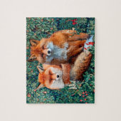 緑、葉、花の間の赤いキツネ ジグソーパズル (縦)