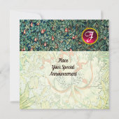 緑、葉、花の間の赤いキツネ 招待状 (裏面)