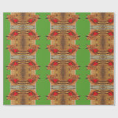 緑：赤い弓のクリスマスホース ラッピングペーパー (フラット)