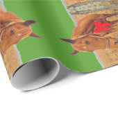 緑：赤い弓のクリスマスホース ラッピングペーパー (ロールコーナー)