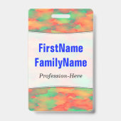 緑、赤い水彩画そっくりの抽象的なパターン; 名前 バッジ (Back)