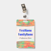 緑、赤い水彩画そっくりの抽象的なパターン; 名前 バッジ (Back with Clip)