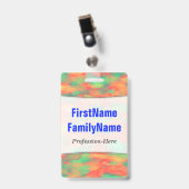 緑、赤い水彩画そっくりの抽象的なパターン; 名前 バッジ (Front with Clip)