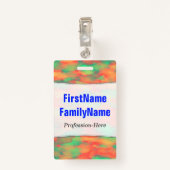 緑、赤い水彩画そっくりの抽象的なパターン; 名前 バッジ (裏面クリップ)