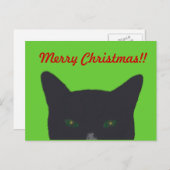 緑、赤い"メリークリスマス"の黒猫 シーズンポストカード (正面/裏面)