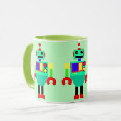 緑、赤くおよび黄色のロボット マグカップ (正面左)