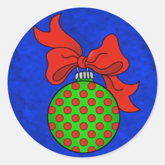 緑（赤ドット付き）オーナメントブルーバックステッカー ラウンドシール (正面)