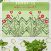 緑(赤フローラ) キッチンタオル (折り畳み)