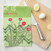 緑(赤フローラ) キッチンタオル (四つ折り)