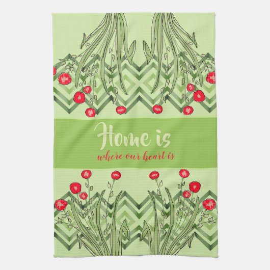 緑(赤フローラ) キッチンタオル (縦)