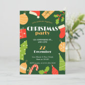 緑 赤 おかしい シンプルな クリスマス パーティー 招待状 (スタンド正面)