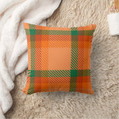 緑、赤、オレンジ、ベージュのタータンチェック クッション (ブランケット)