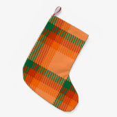 緑、赤、オレンジ、ベージュのタータンチェック スモールクリスマスストッキング (正面 (吊り時))
