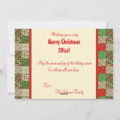 緑、赤、クリームキルティングのクリスマスフォトカード シーズンカード (裏面)