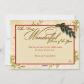 緑、赤、クリーム、金ゴールドクリスマスホリーフォトカード シーズンカード (裏面)