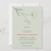 緑 赤 コットン フラワー スプリング ボタニカル 私たち 招待状 (正面)