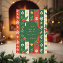 緑 赤 ファンシー ストライプ 水彩 ハoliday カード