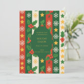 緑 赤 ファンシー ストライプ 水彩 ハoliday カード (スタンド正面)