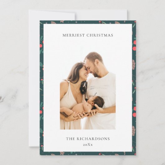 緑 赤 メリークリスマス 花柄 フォト シーズンカード (正面)