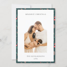 緑 赤 メリークリスマス 花柄 フォト シーズンカード