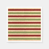 緑、赤、古いフォイルのクリスマスパタストライプのーン スタンダードカクテルナプキン (正面)