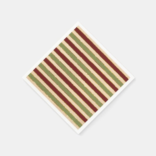 緑、赤、古いフォイルのクリスマスパタストライプのーン スタンダードカクテルナプキン (角)
