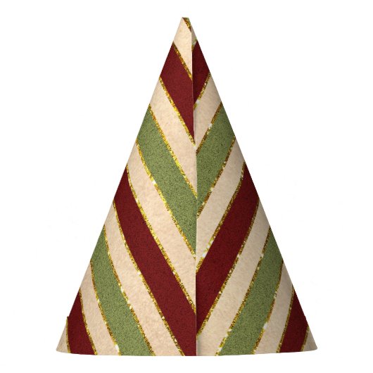 緑、赤、古いフォイルのクリスマスパタストライプのーン パーティーハット (裏面)